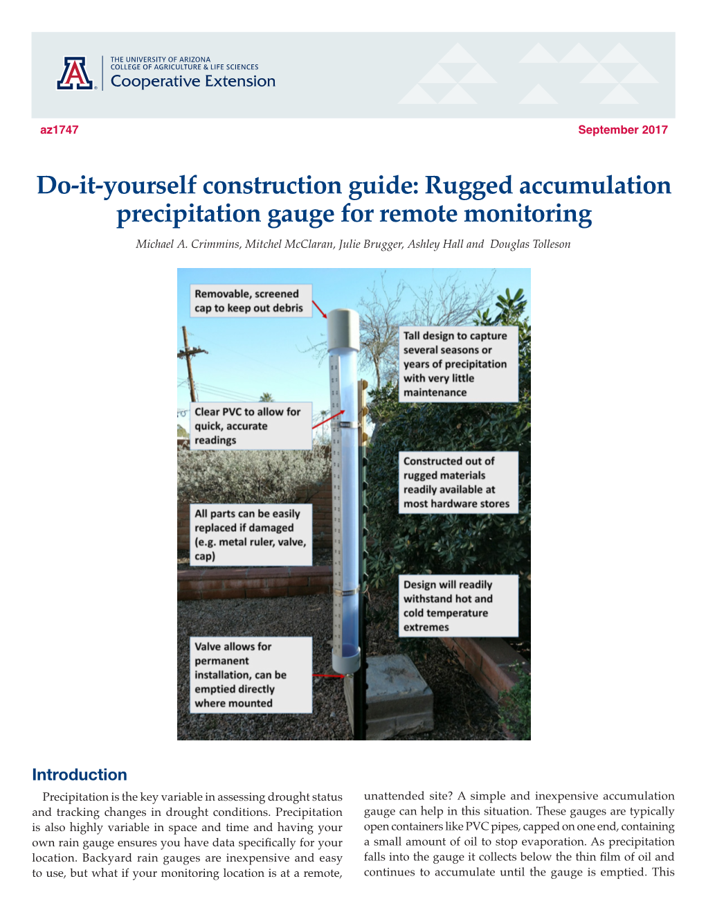 Do-It-Yourself Construction Guide: Rugged Accumulation Precipitation Gauge for Remote Moitoring