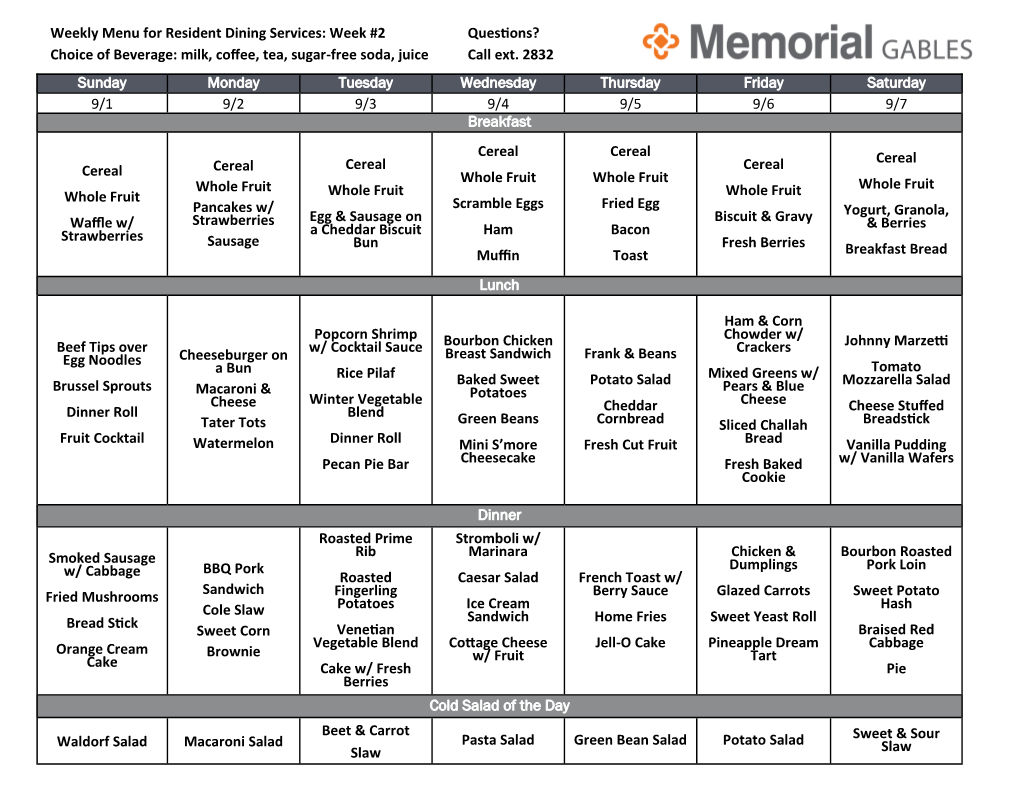 Sunday Monday Tuesday Wednesday Thursday Friday Saturday 9/1 9/2 9/3 9/4 9/5 9/6 9/7 Breakfast