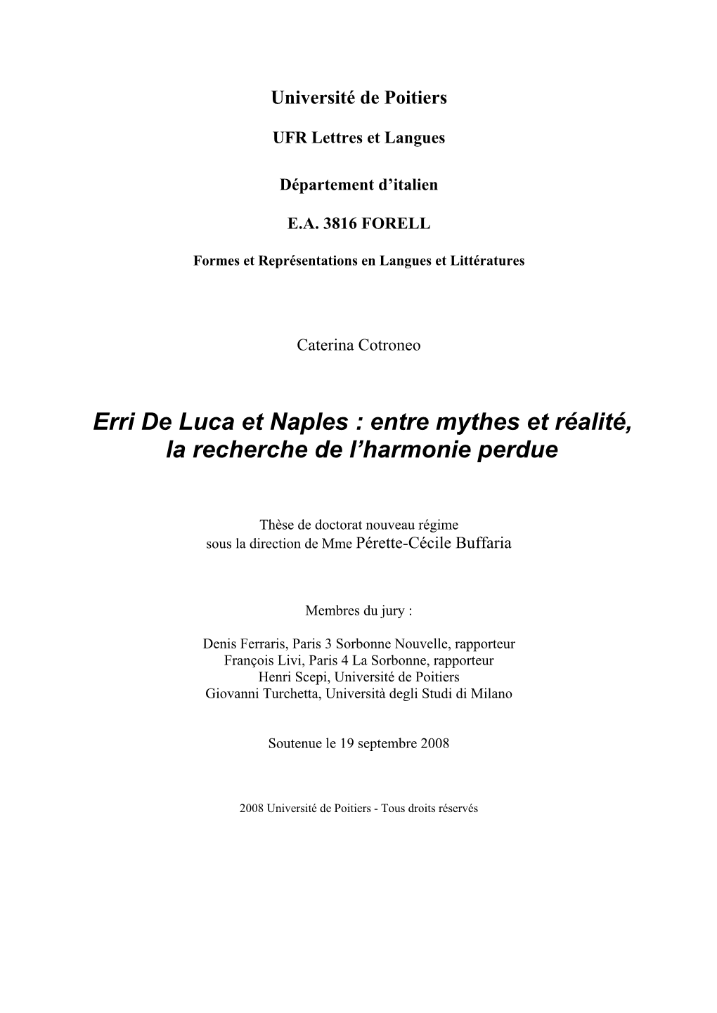 Erri De Luca Et Naples : Entre Mythes Et Réalité, La Recherche De L'harmonie Perdue