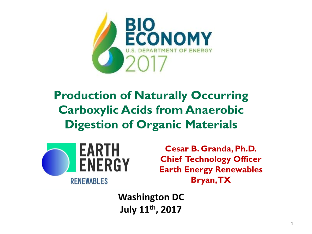 Production of Naturally Occurring Carboxylic Acids from Anaerobic Digestion of Organic Materials