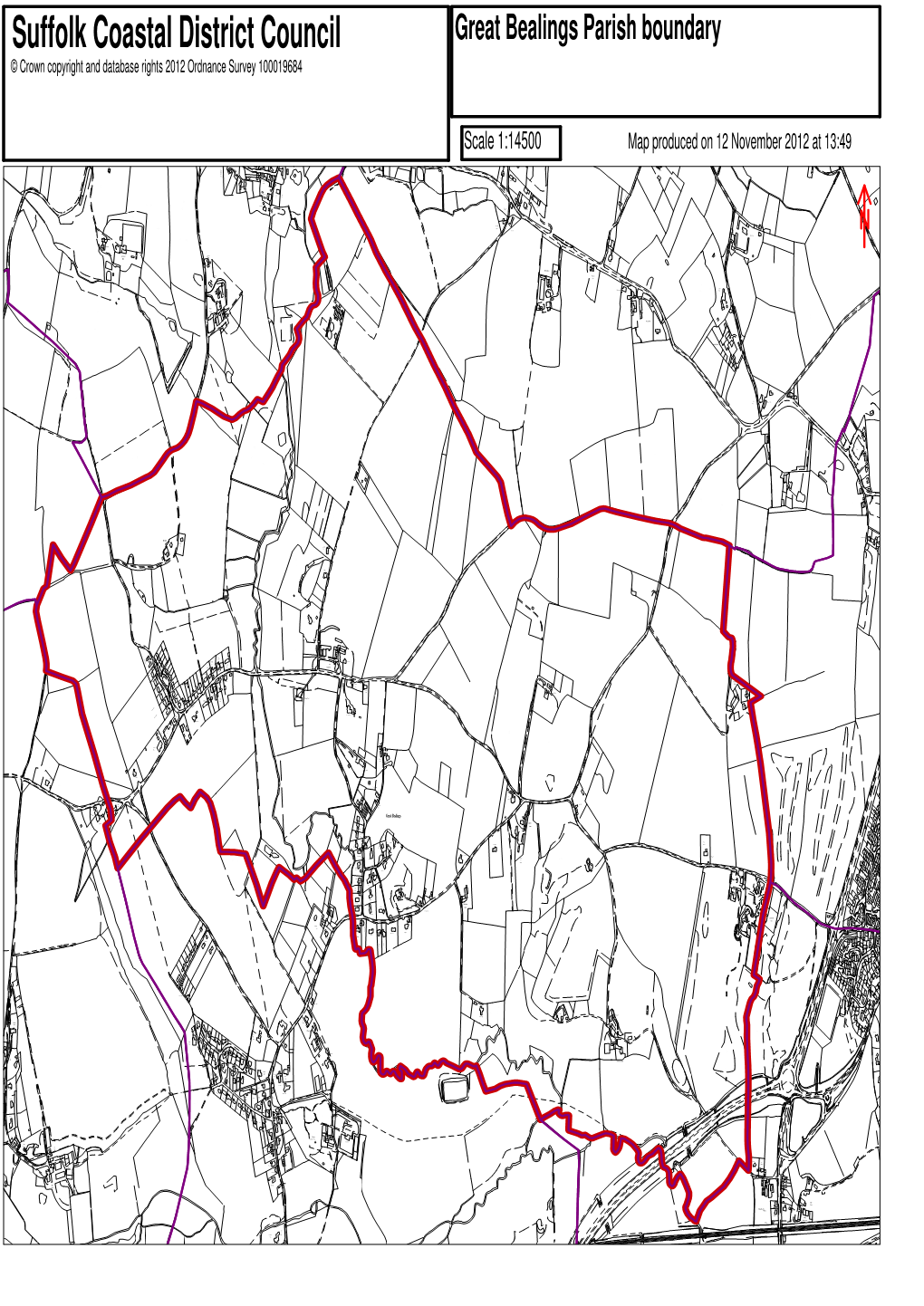 Suffolk Coastal District Council Great Bealings Parish Boundary © Crown Copyright and Database Rights 2012 Ordnance Survey 100019684