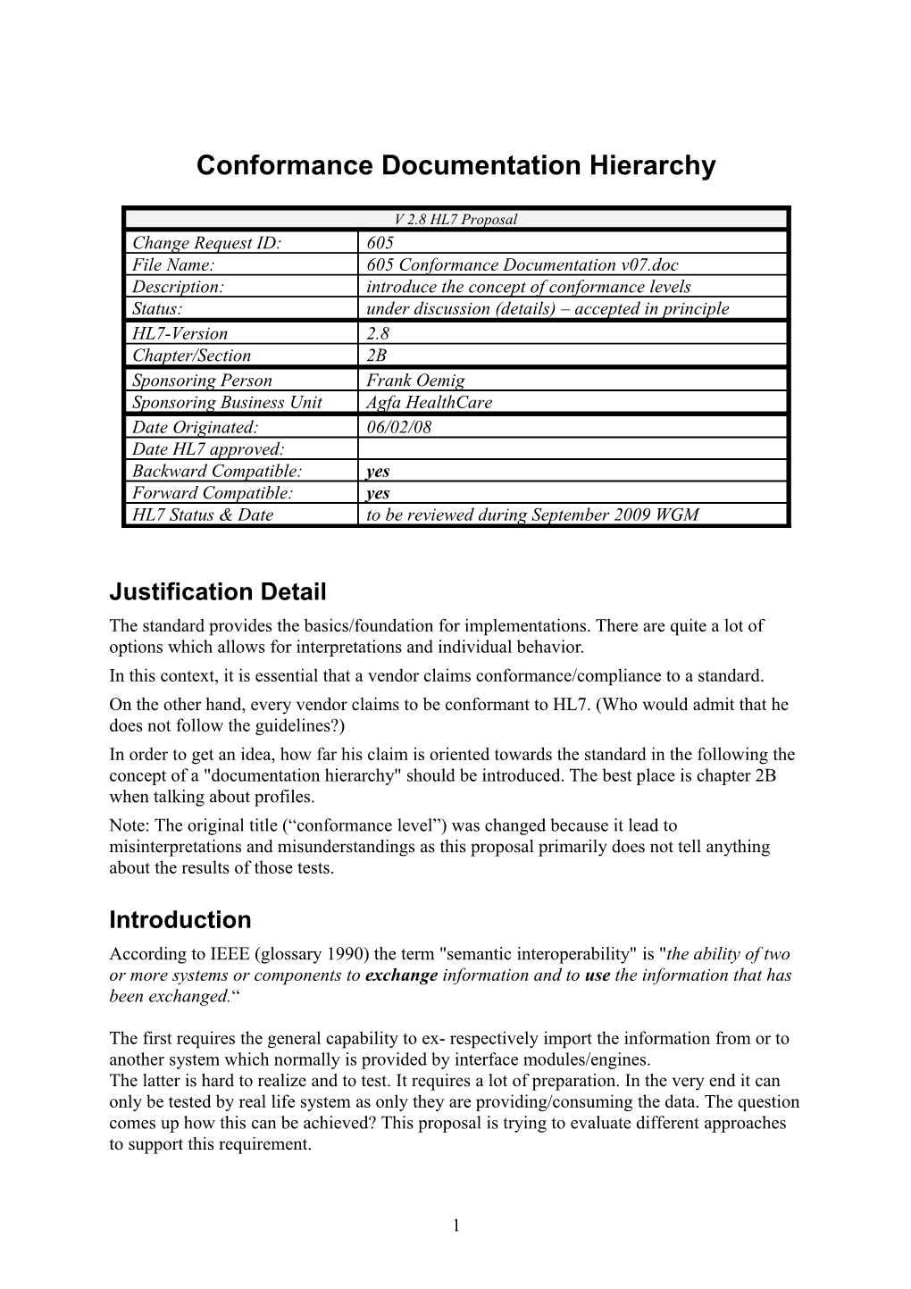 Conformance Documentation Hierarchy