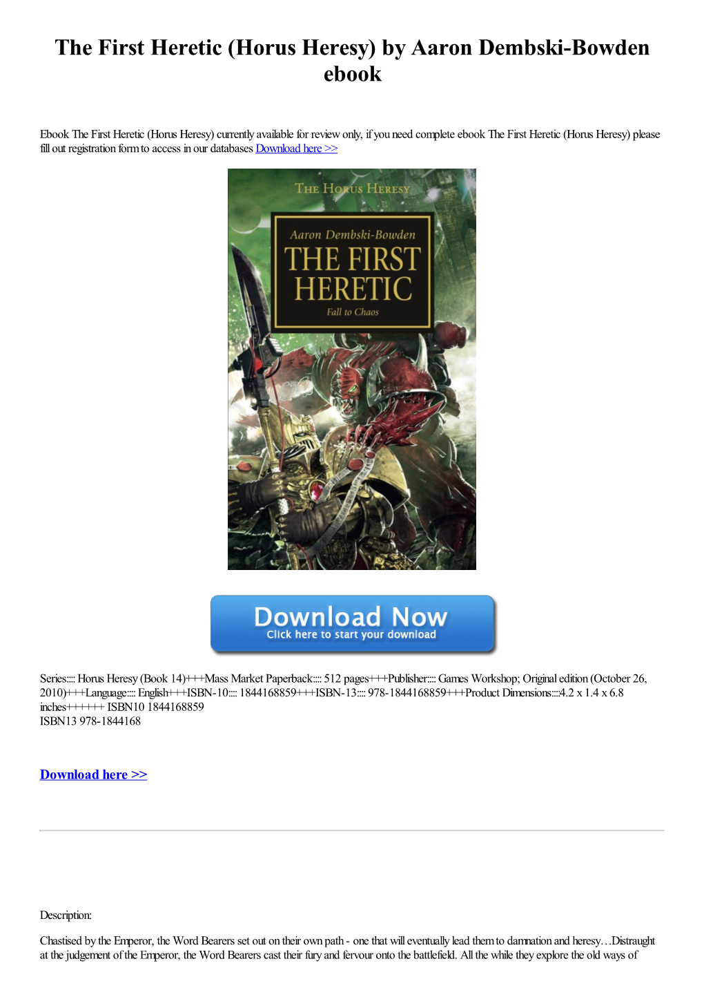 The First Heretic (Horus Heresy) by Aaron Dembski-Bowden Ebook