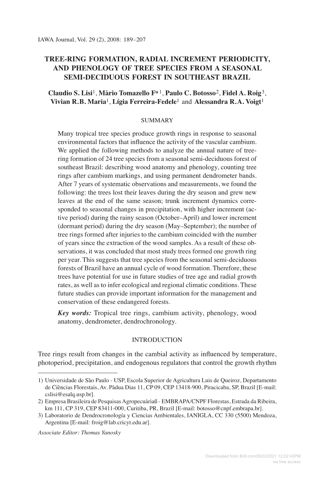 Downloaded from Brill.Com09/23/2021 12:02:43PM Via Free Access 190 IAWA Journal, Vol