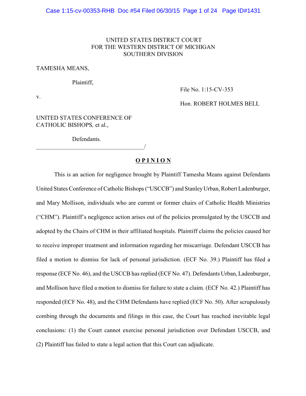 Case 1:15-Cv-00353-RHB Doc #54 Filed 06/30/15 Page 1 of 24 Page ID#1431