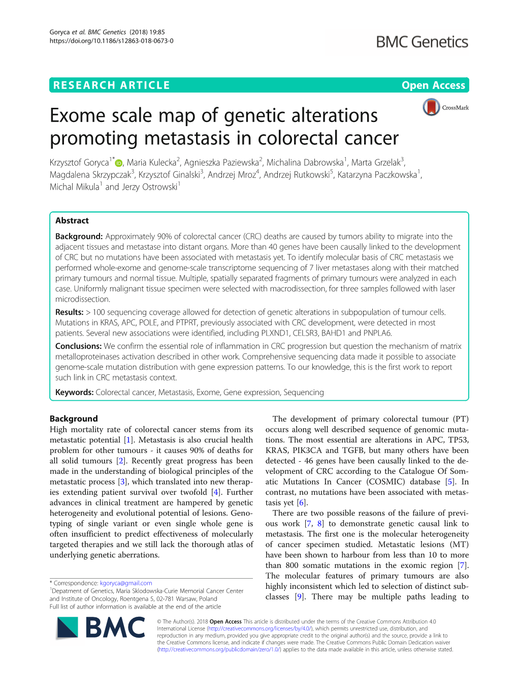 Exome Scale Map of Genetic Alterations Promoting Metastasis In