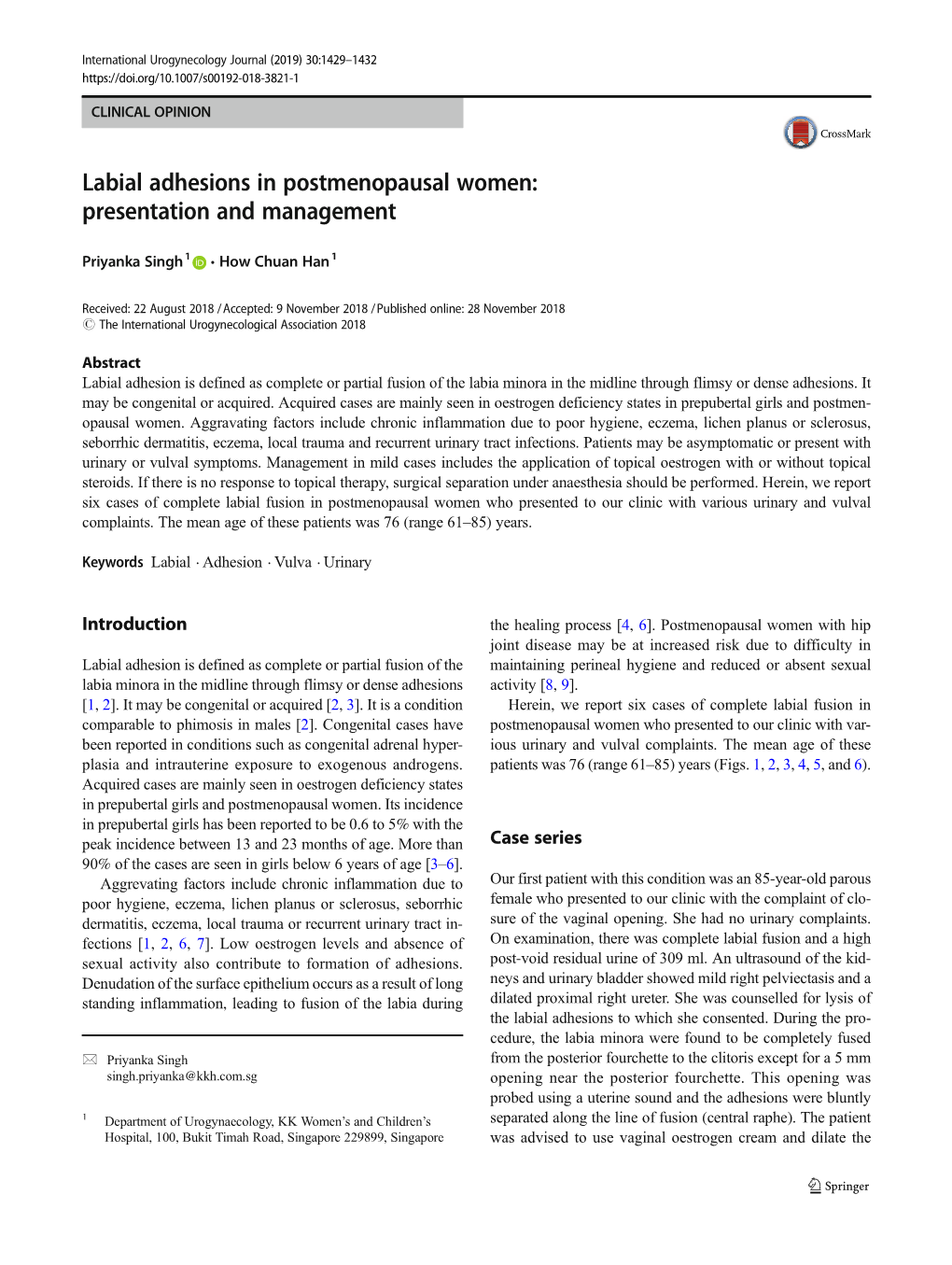 Labial Adhesions in Postmenopausal Women: Presentation and Management