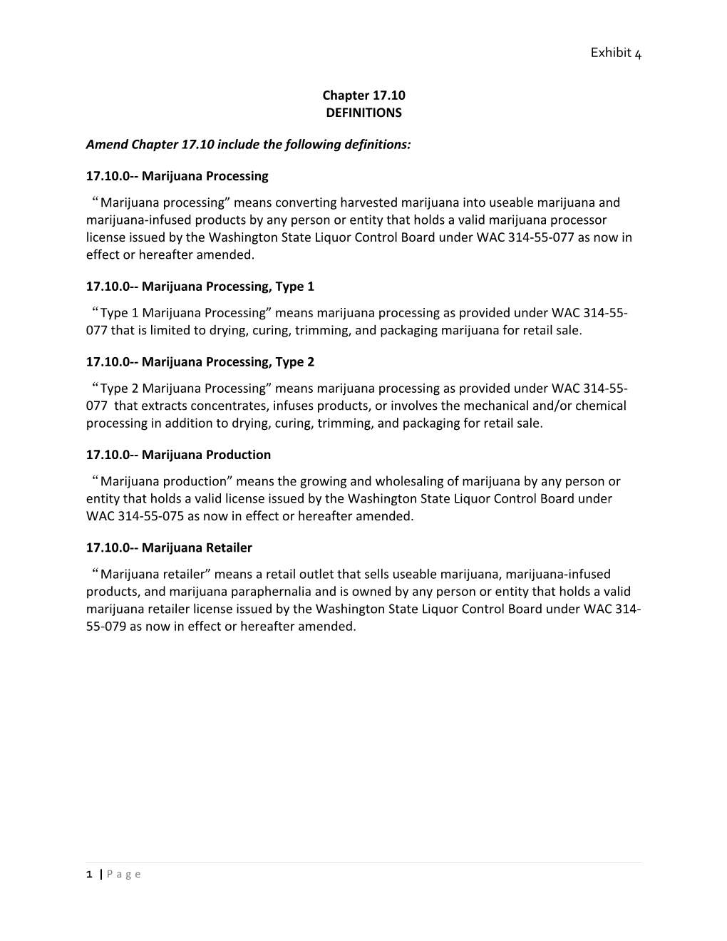 Amend Chapter 17.10 Include the Following Definitions