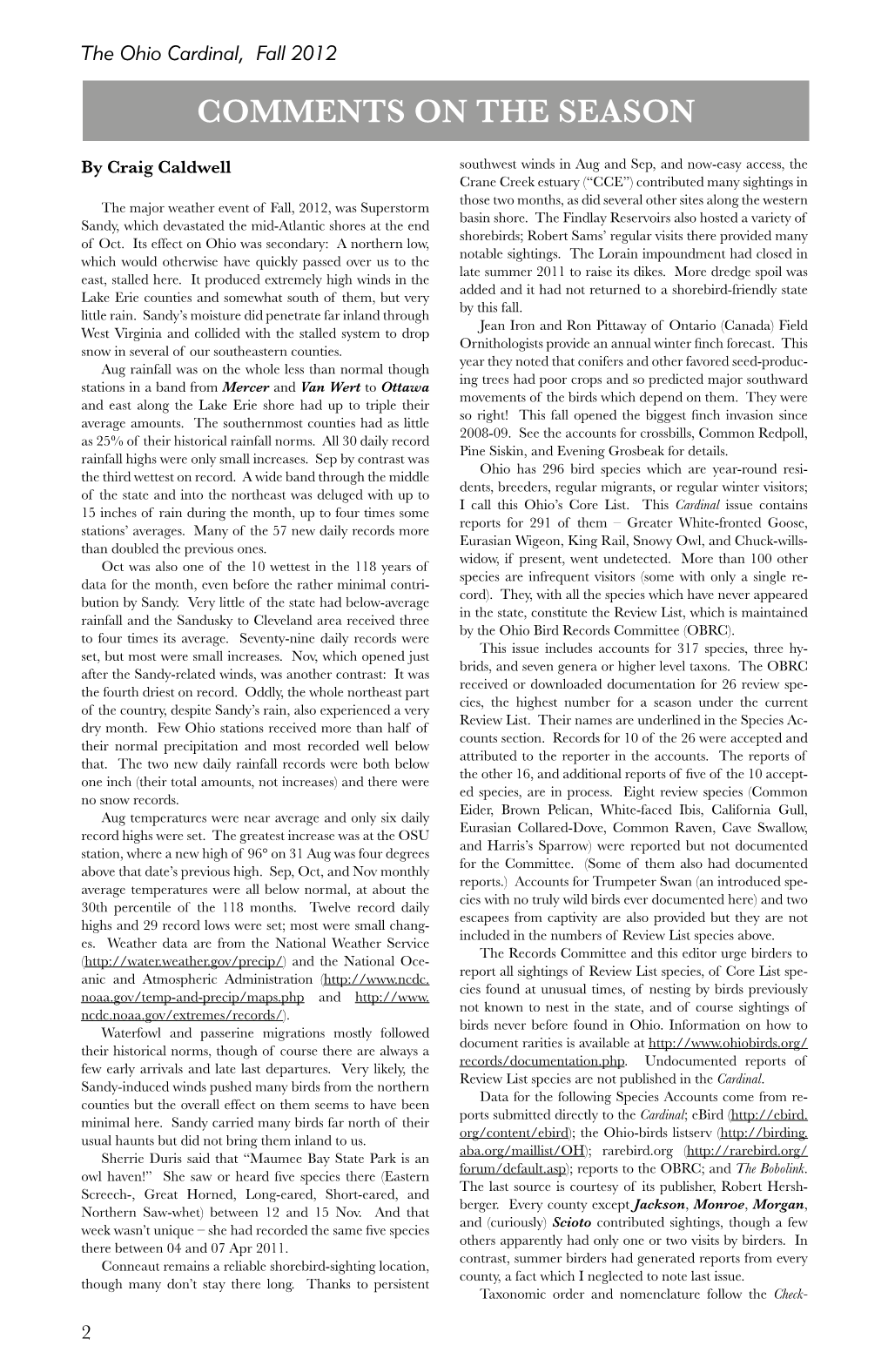 V36.1.Ohiocardinal Fall2012 2-3 Comments on the Season.Pdf