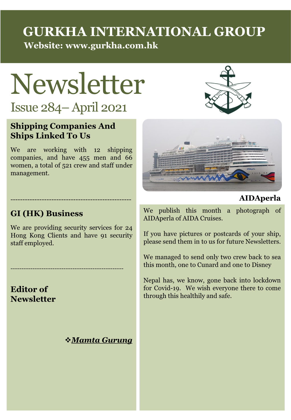 Issue 284– April 2021 Shipping Companies and Ships Linked to Us