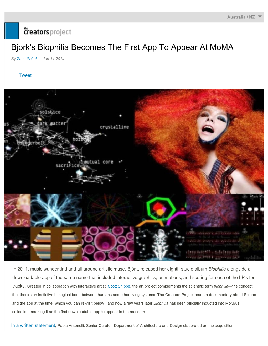 Bjork's Biophilia Becomes the First App to Appear at Moma