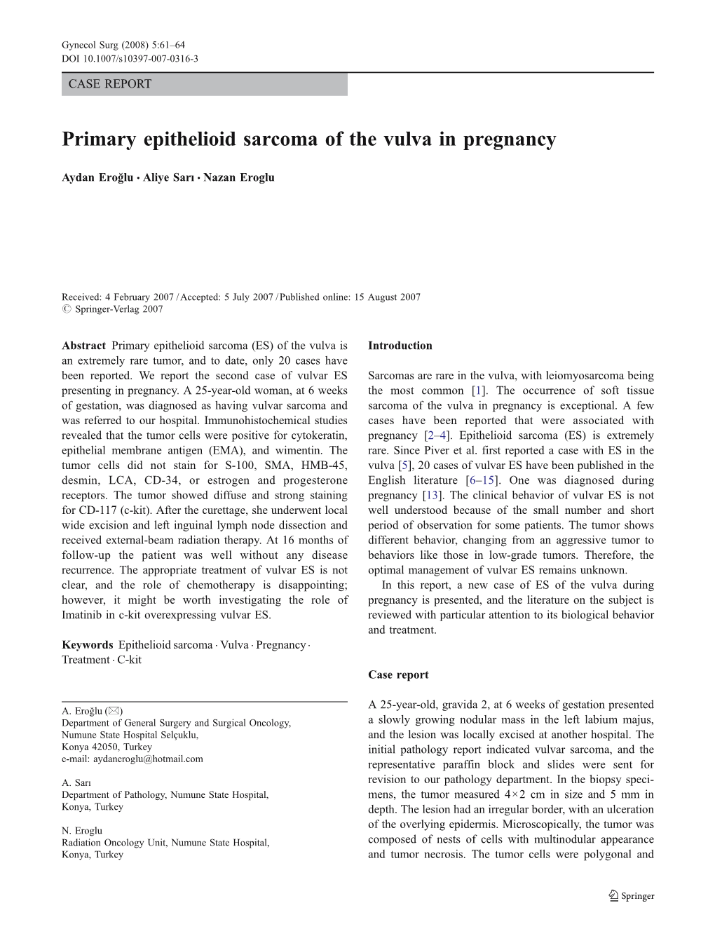 Primary Epithelioid Sarcoma of the Vulva in Pregnancy