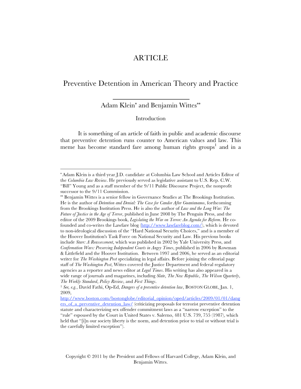 ARTICLE Preventive Detention in American Theory and Practice