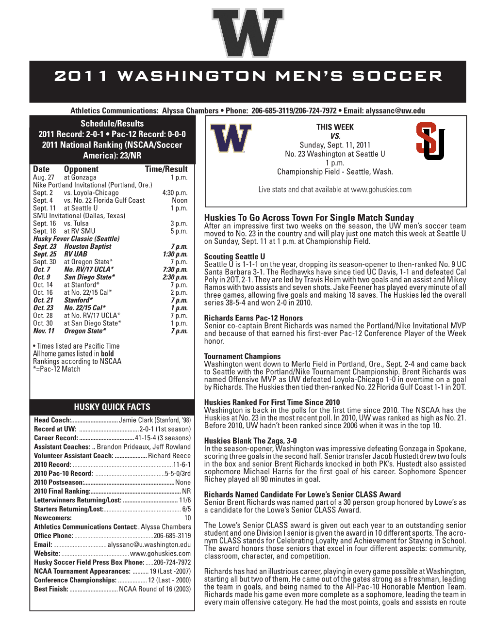2011 Washington Men's Soccer