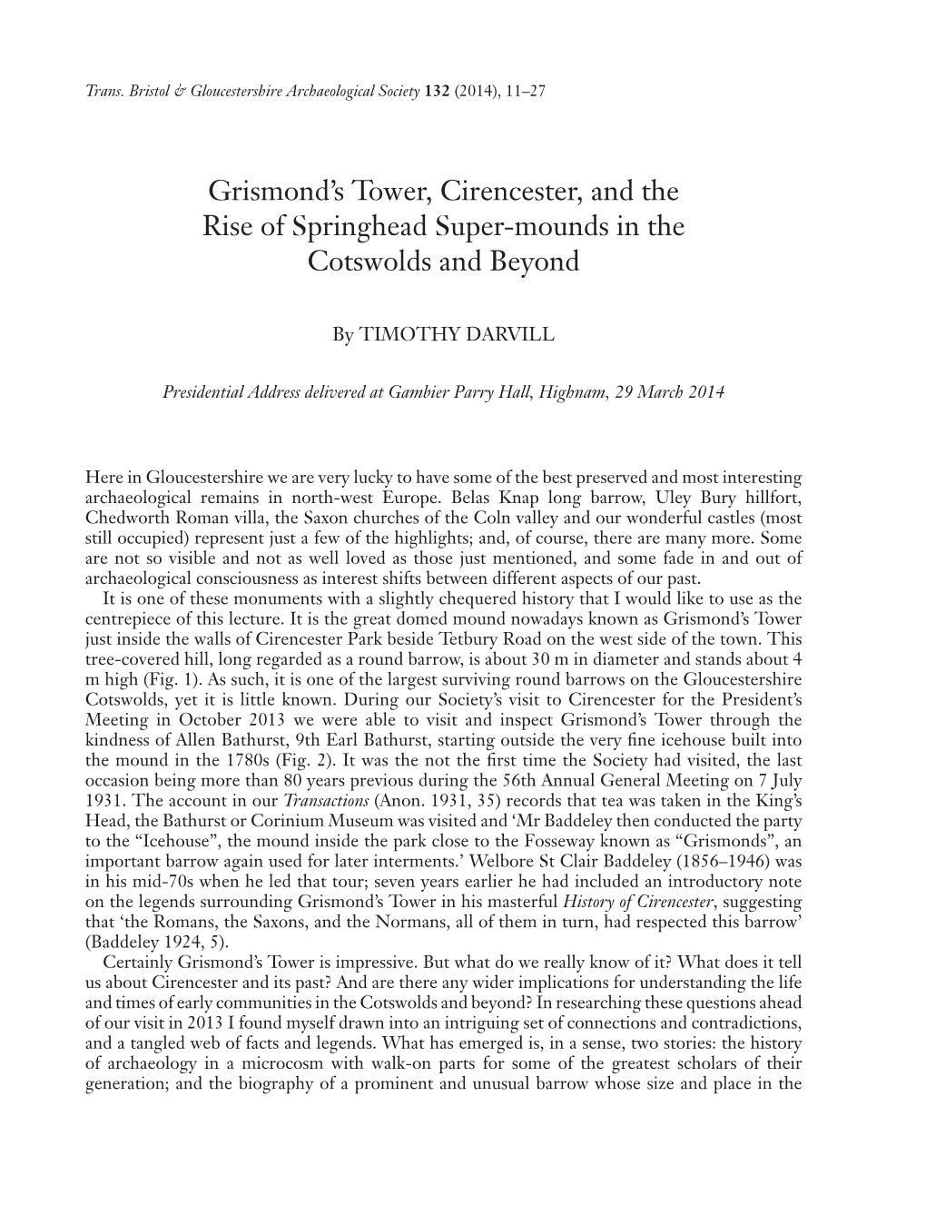 Grismond's Tower, Cirencester, and the Rise of Springhead Super-Mounds in the Cotswolds and Beyond