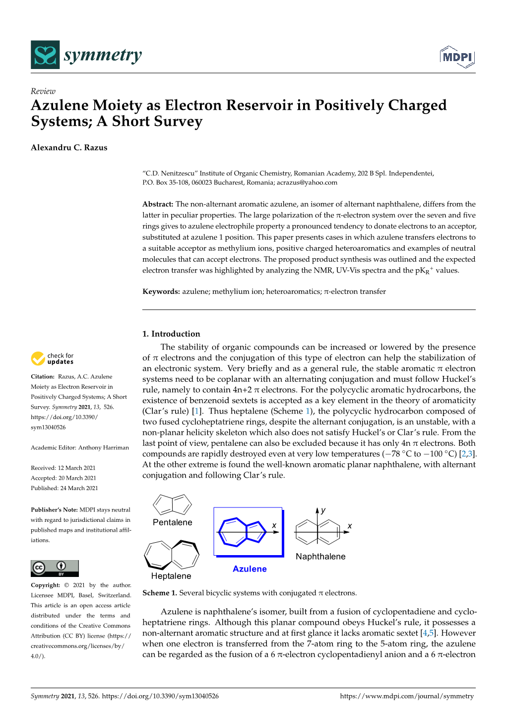 Azulene Moiety As Electron Reservoir in Positively Charged Systems; A