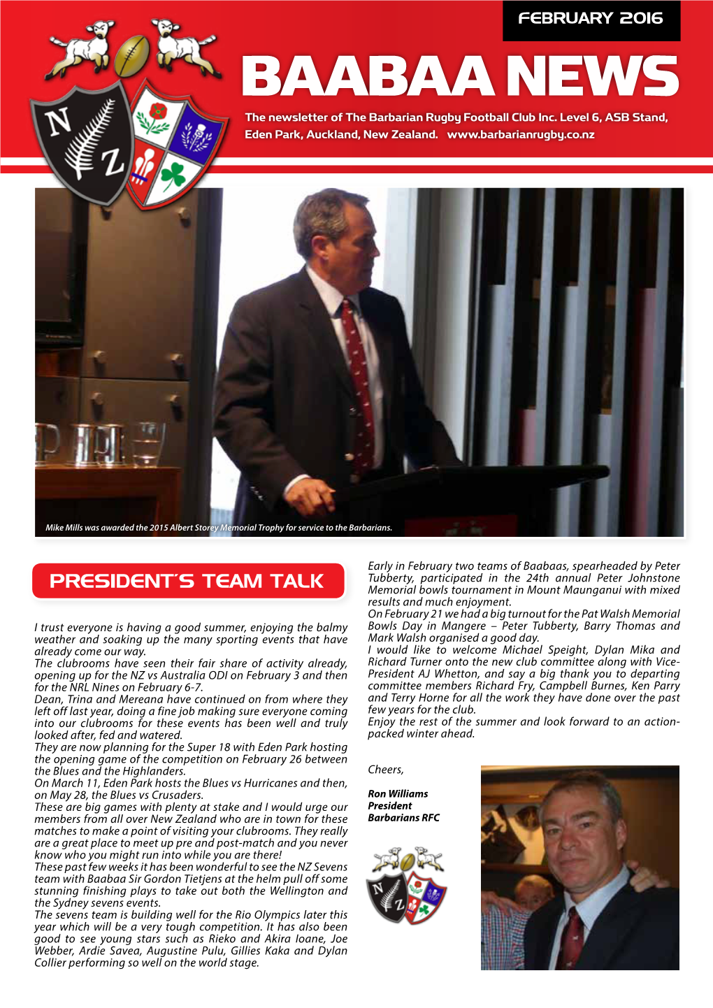 BAABAA NEWS the Newsletter of the Barbarian Rugby Football Club Inc