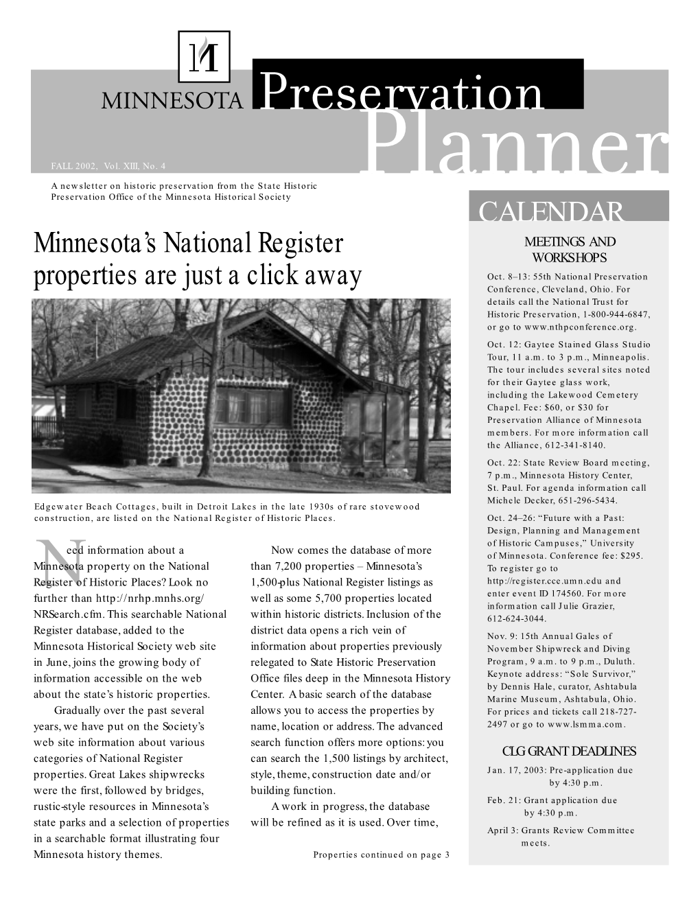 CALENDAR Minnesota's National Register Properties Are Just a Click