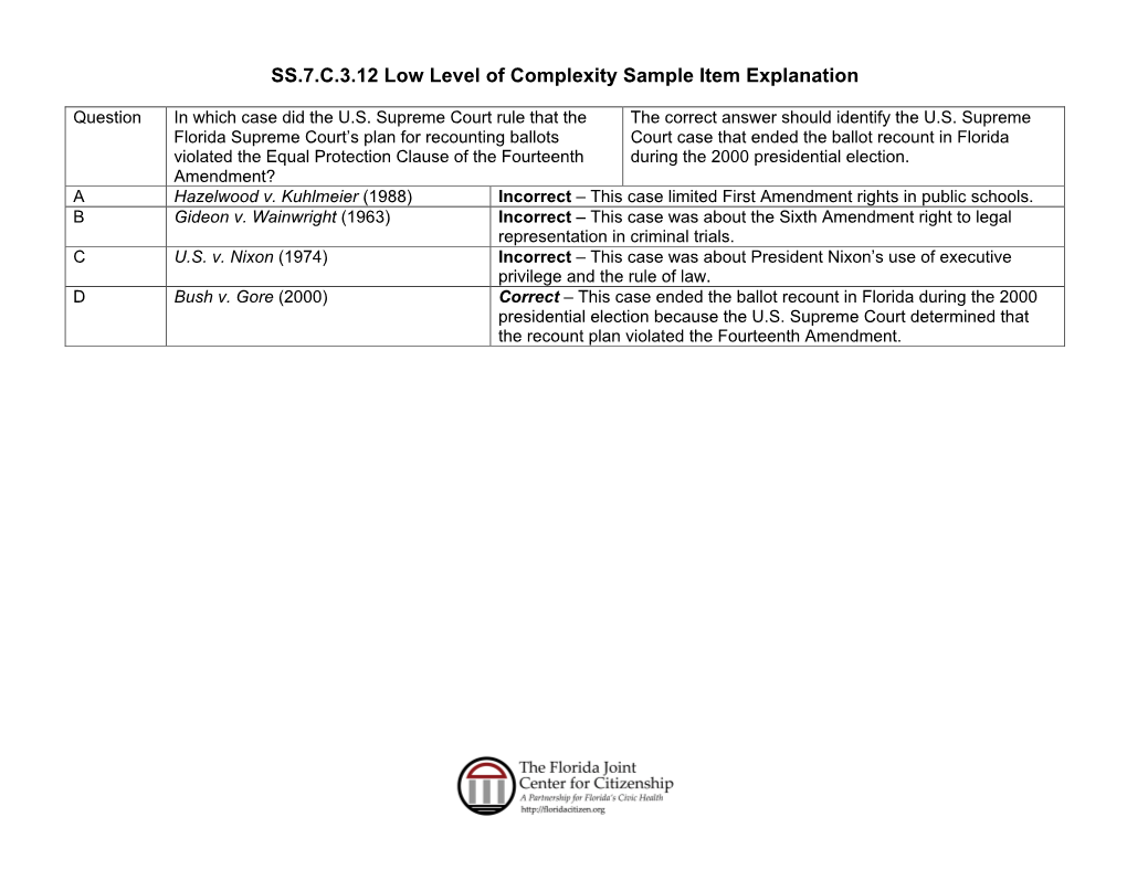 SS.7.C.3.12 Low Level of Complexity Sample Item Explanation