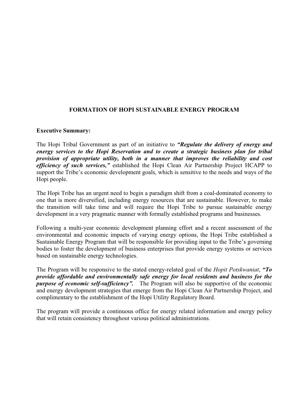 Formation of a Hopi Sustainable Energy Program