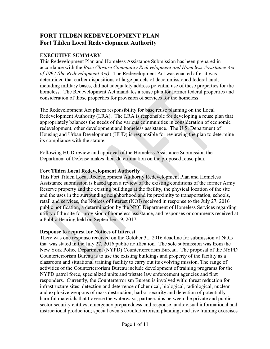 FORT TILDEN REDEVELOPMENT PLAN Fort Tilden Local Redevelopment Authority