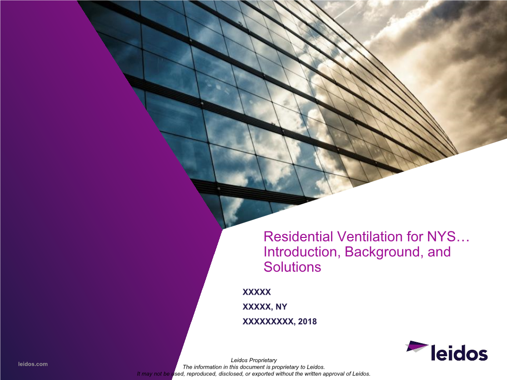 Ventilation for NYS… Introduction, Background, and Solutions