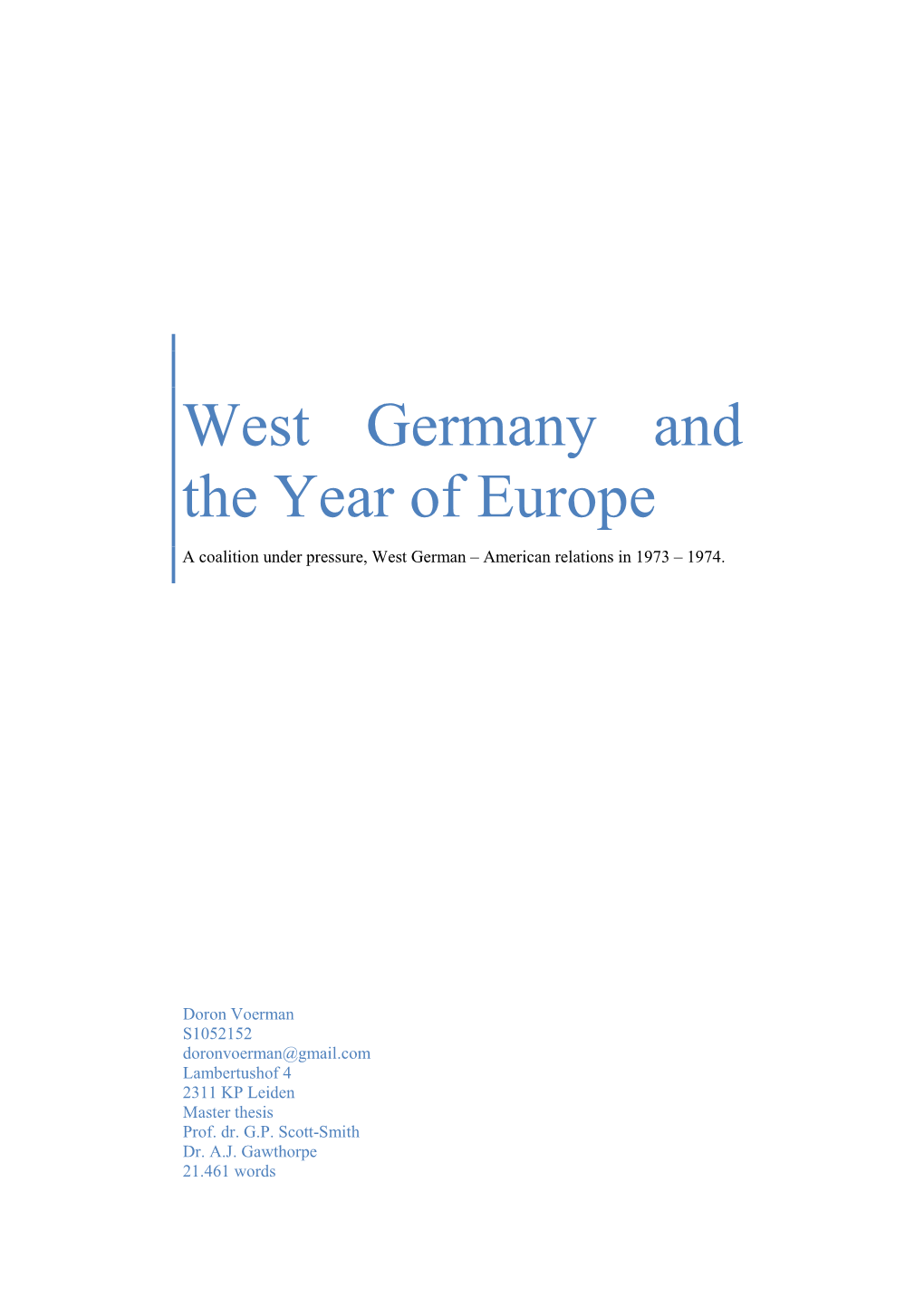 Master Thesis Doron Voerman West Germany and the Year Of