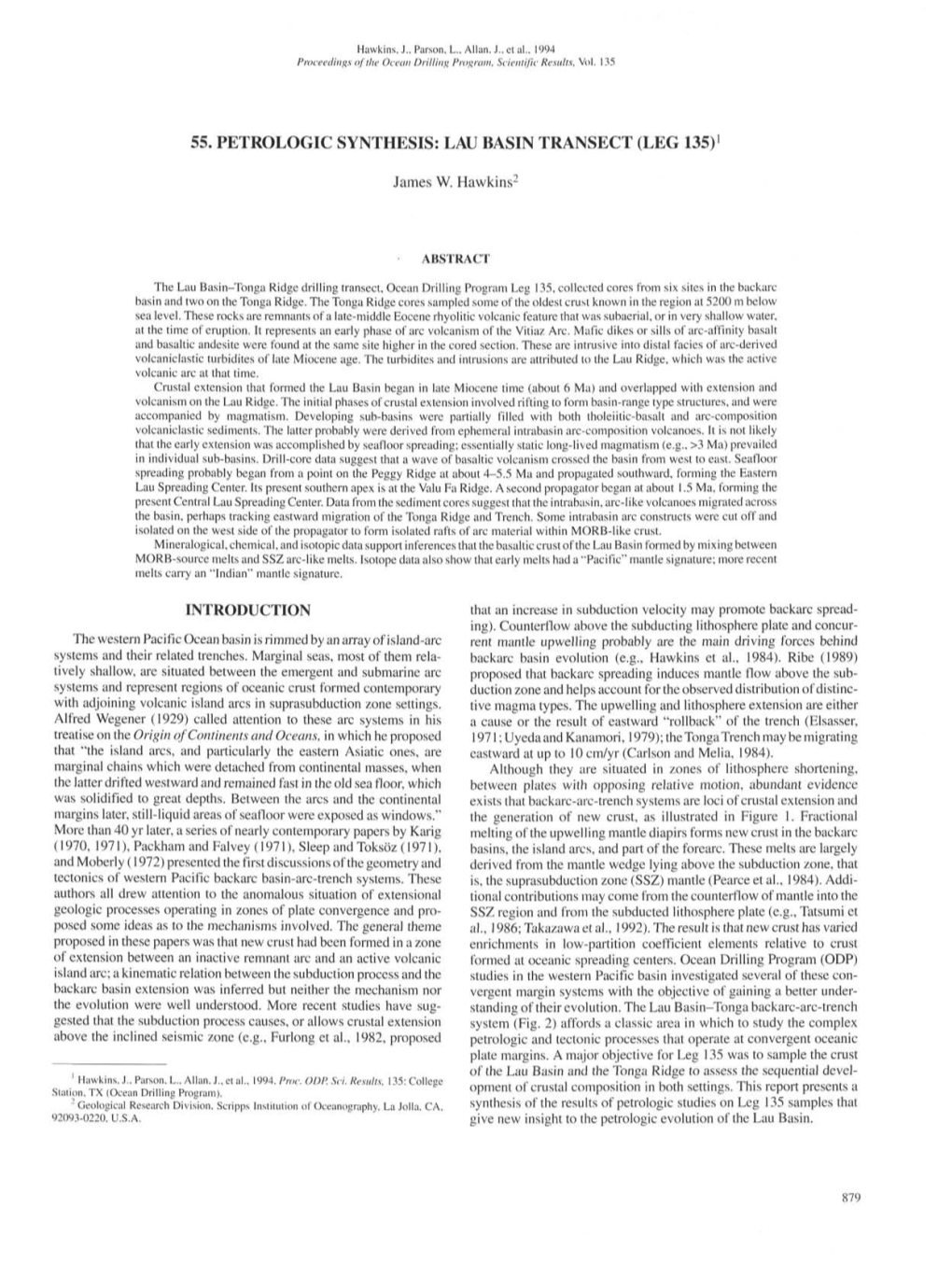 55. Petrologic Synthesis: Lau Basin Transect (Leg 135)1