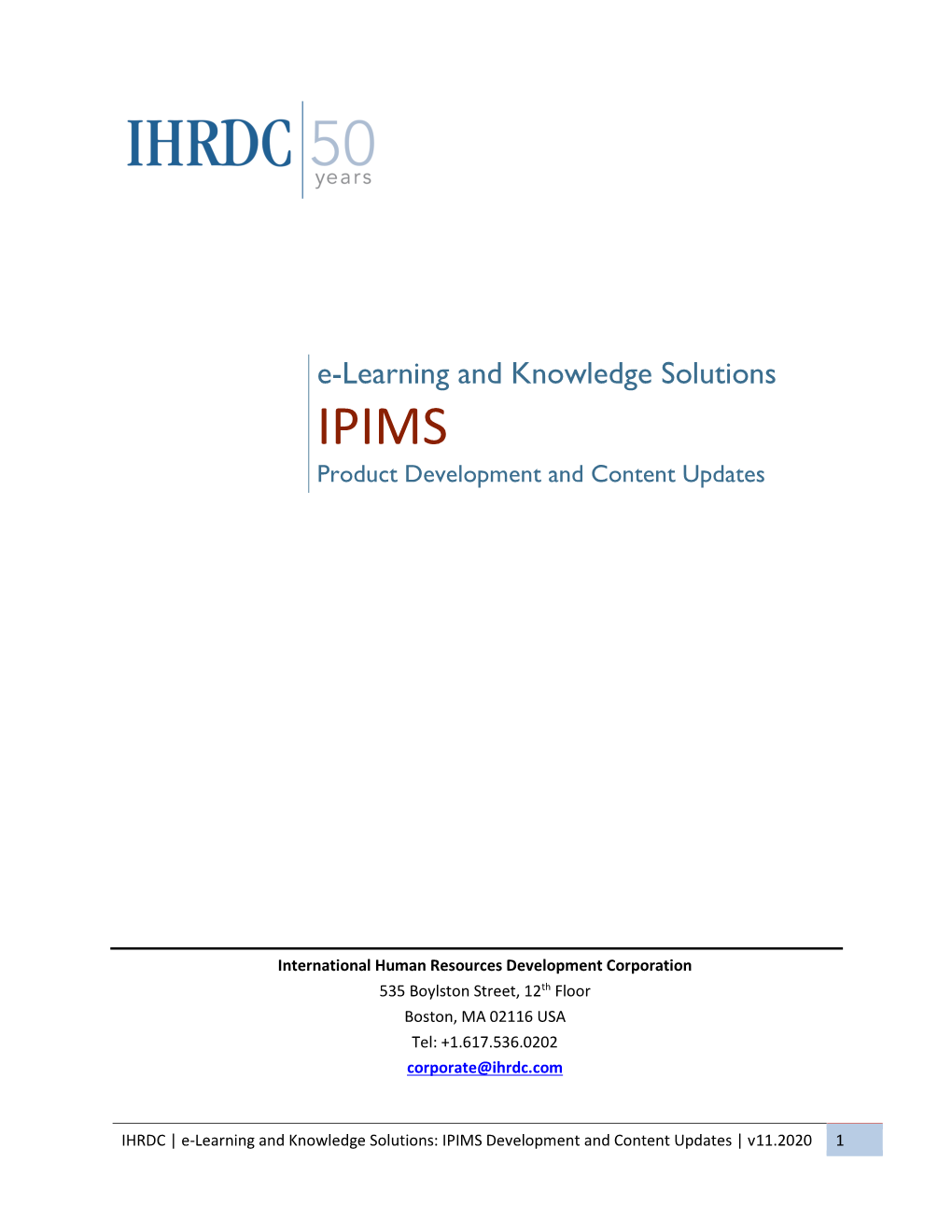 E-Learning and Knowledge Solutions IPIMS Product Development and Content Updates