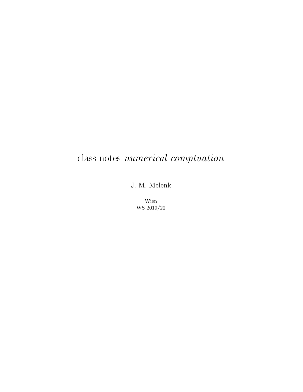 Class Notes Numerical Comptuation