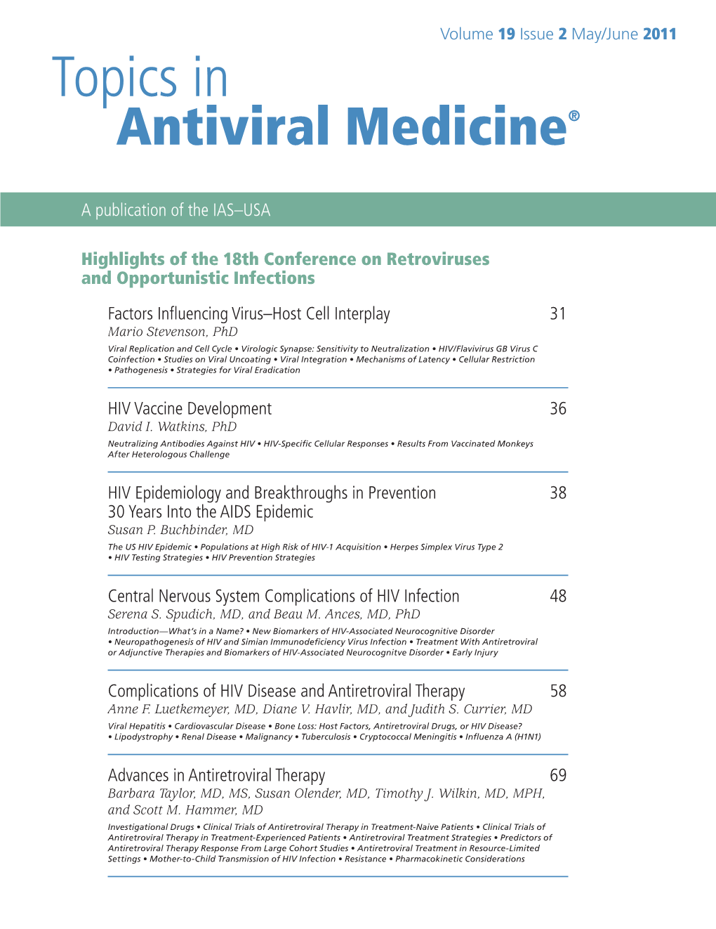 Topics in Antiviral Medicine®