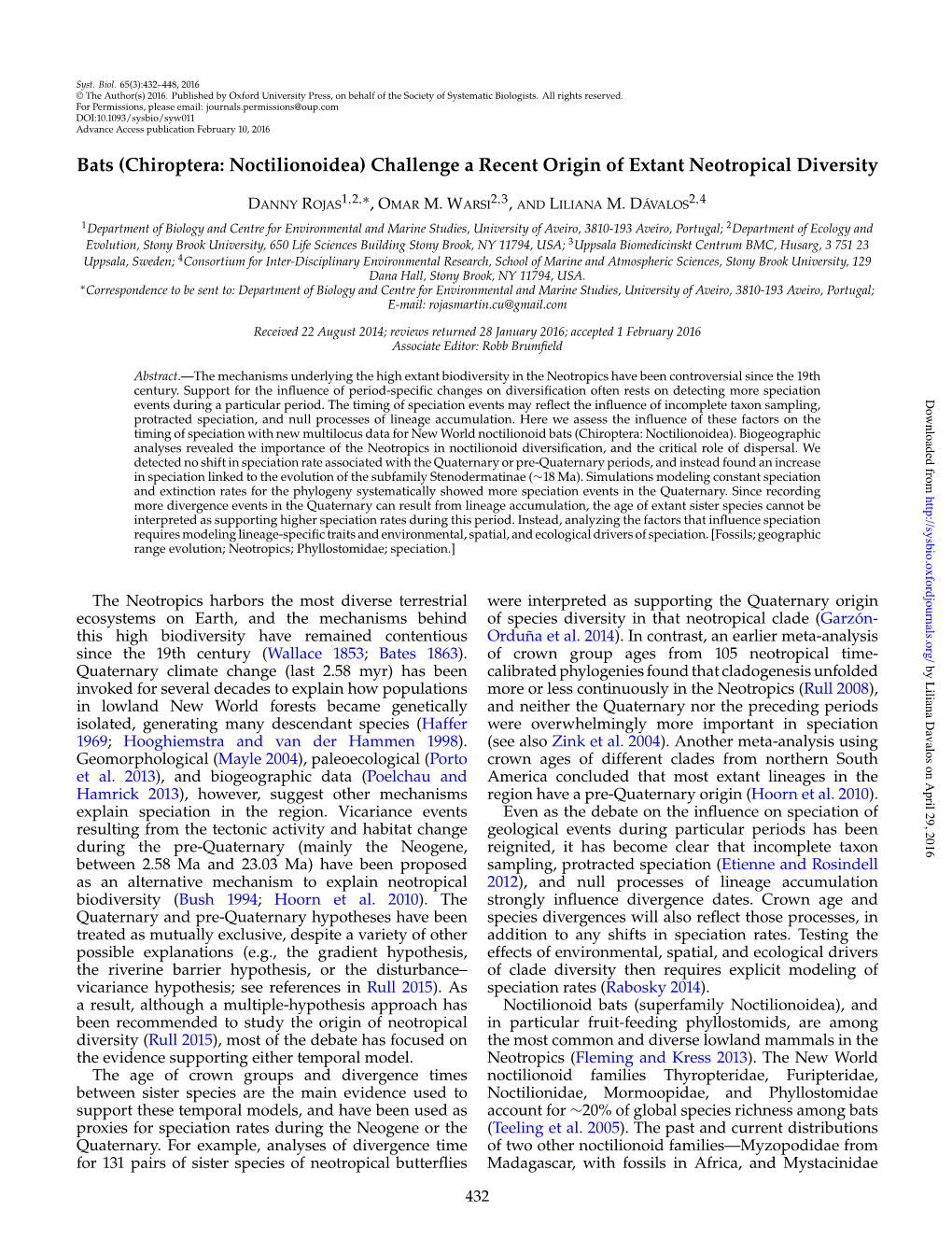 Bats (Chiroptera: Noctilionoidea) Challenge a Recent Origin of Extant Neotropical Diversity