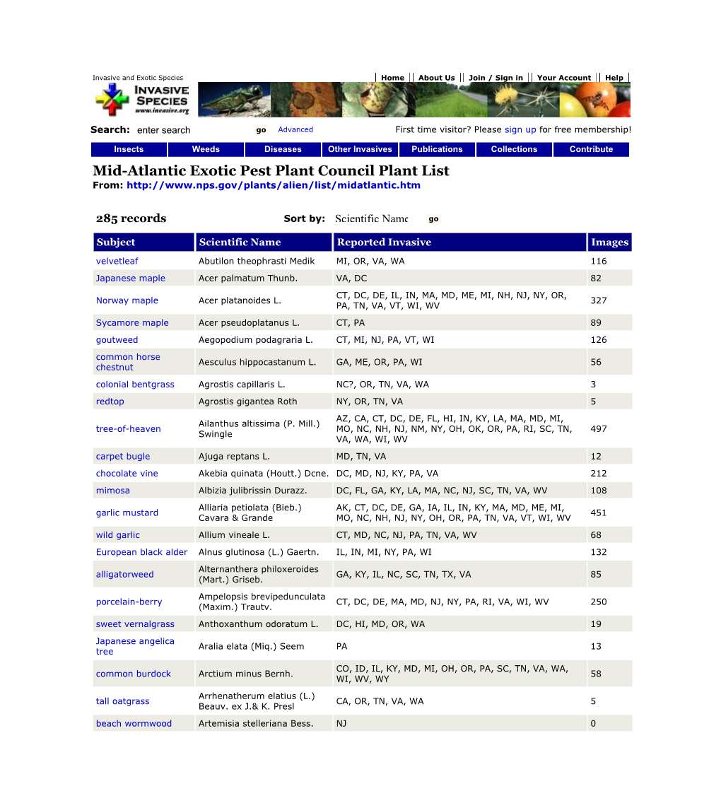 Mid-Atlantic Exotic Pest Plant Council Plant List From