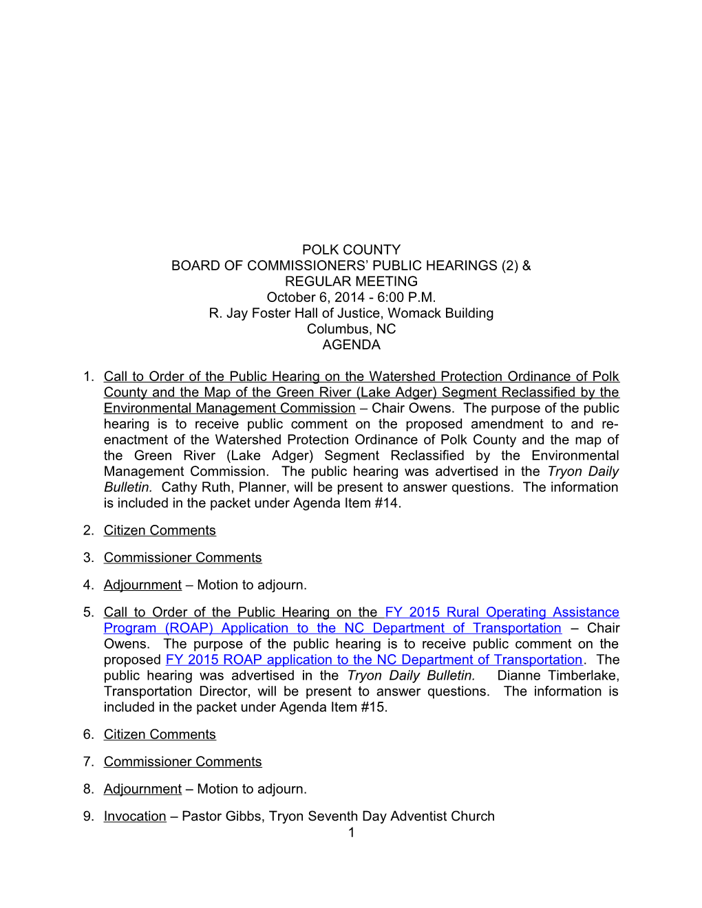 Board of Commissioners Public Hearings (2) &