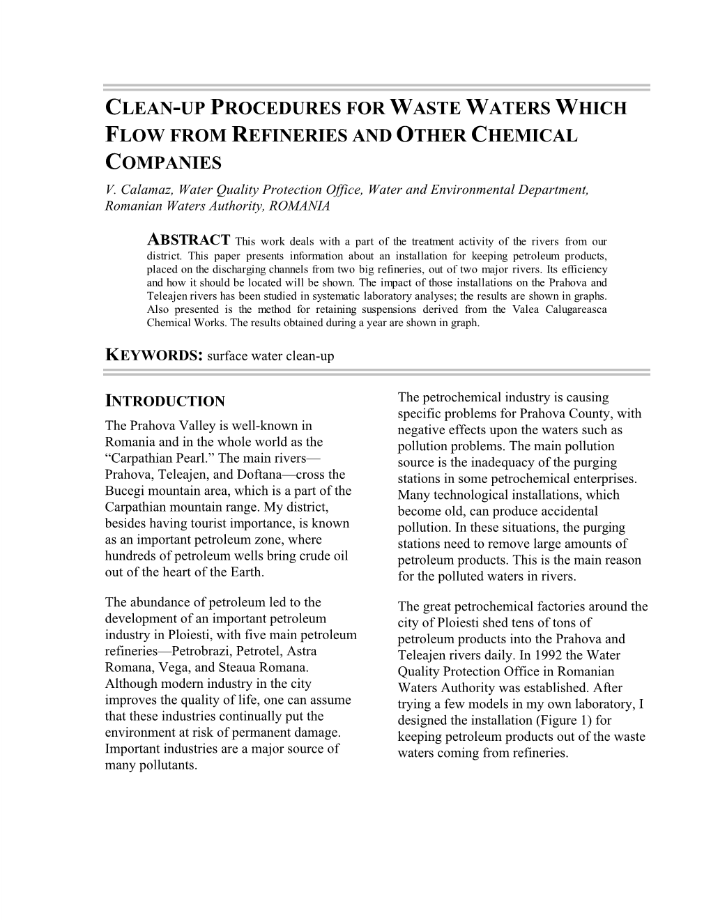 Clean-Up Procedures for Waste Waters Which Flow from Refineries and Other Chemical Companies V