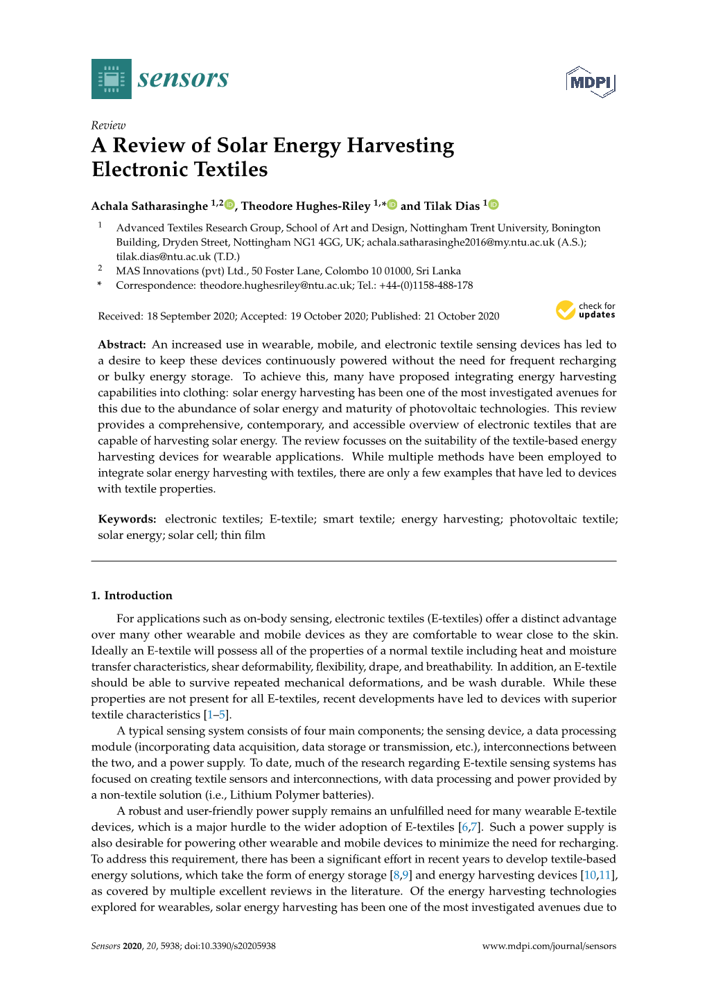 A Review of Solar Energy Harvesting Electronic Textiles