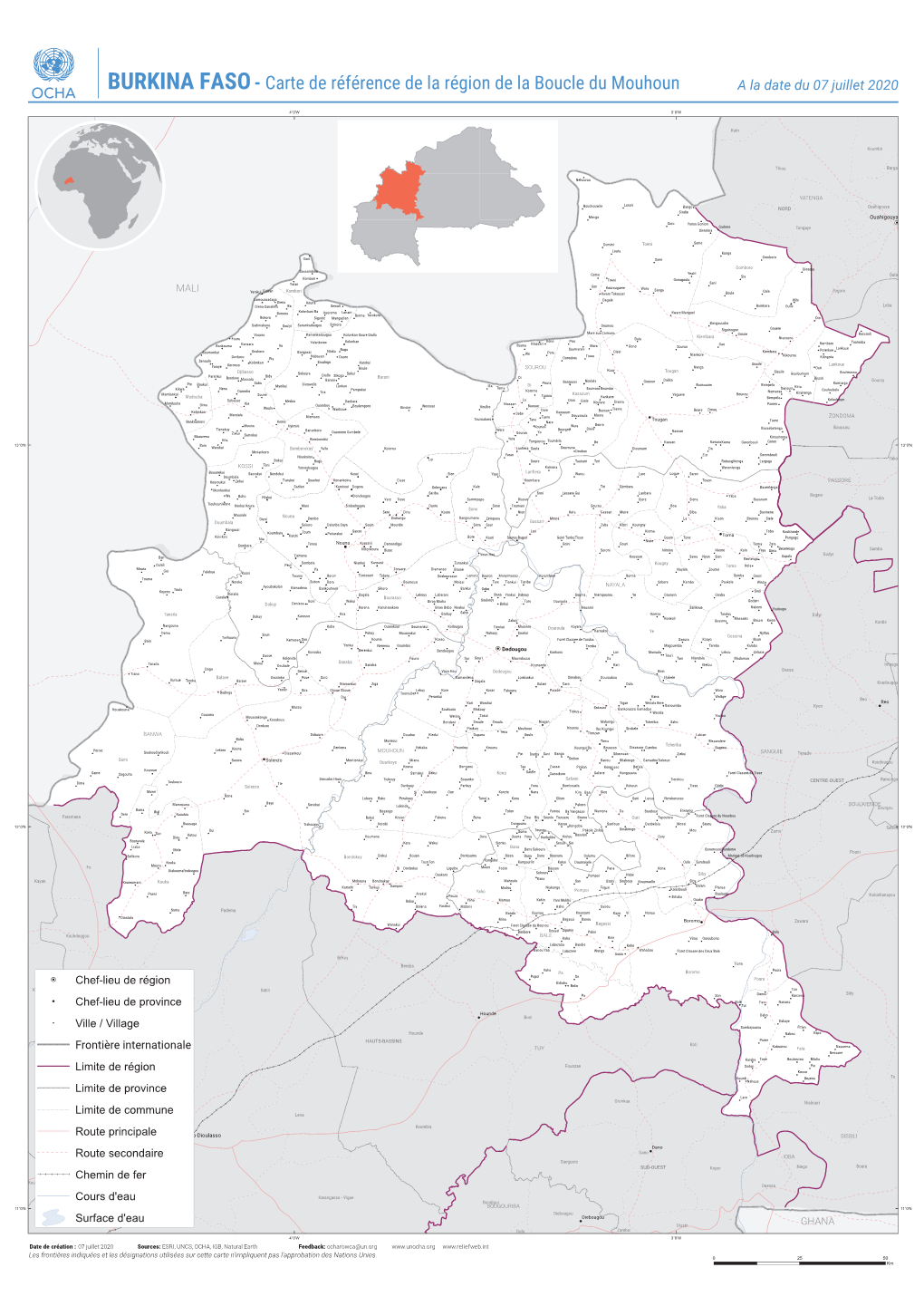Carte De Référence De La Région De La Boucle Du Mouhoun a La Date Du 07 Juillet 2020