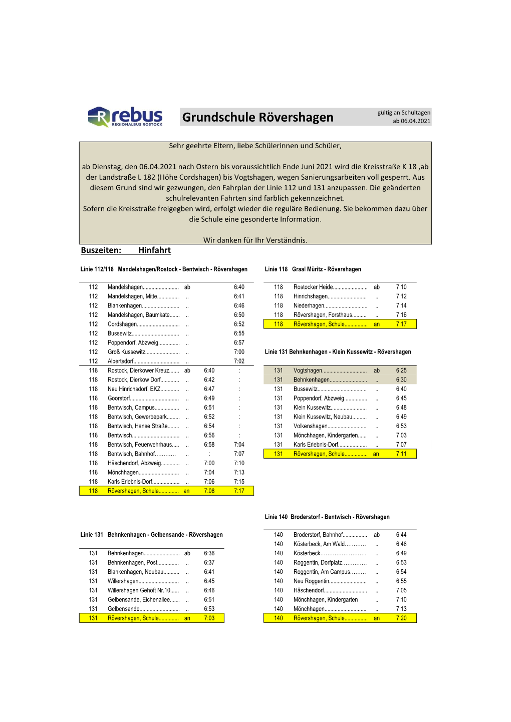 Grundschule Rövershagen Ab 06.04.2021