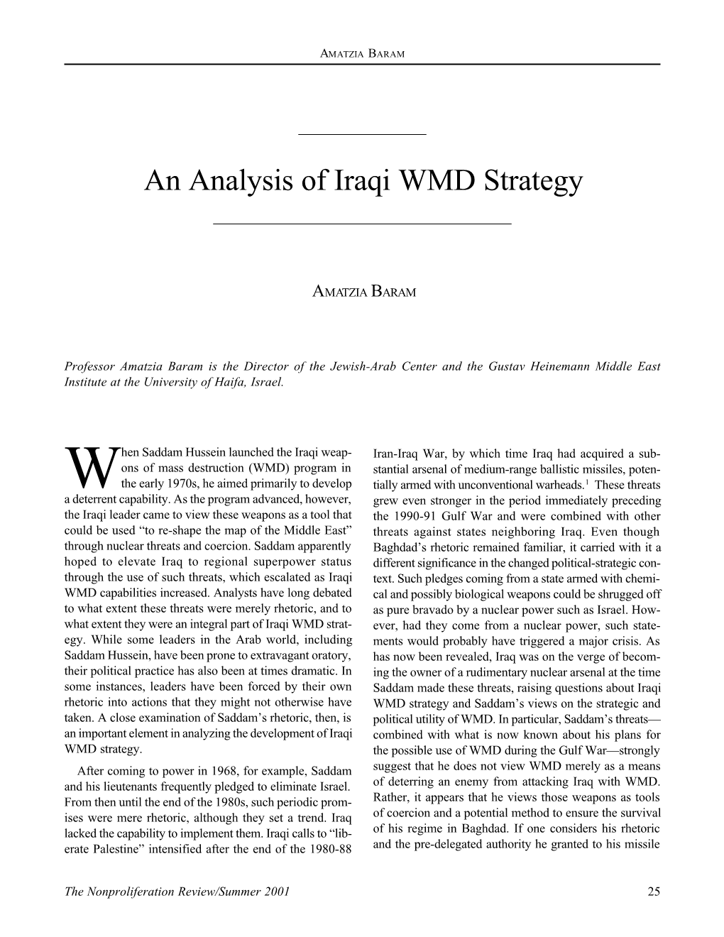 An Analysis of Iraqi WMD Strategy