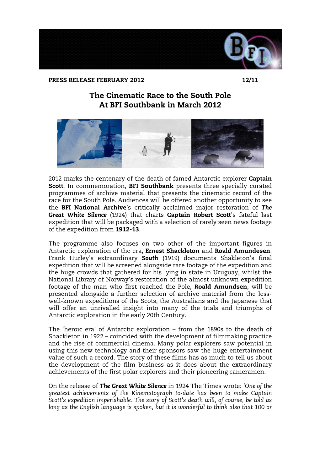 The Cinematic Race to the South Pole at BFI Southbank in March 2012