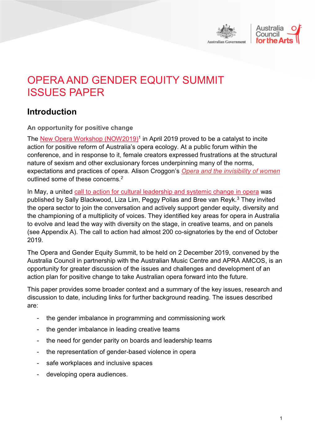 Opera and Gender Equity Summit Issues Paper