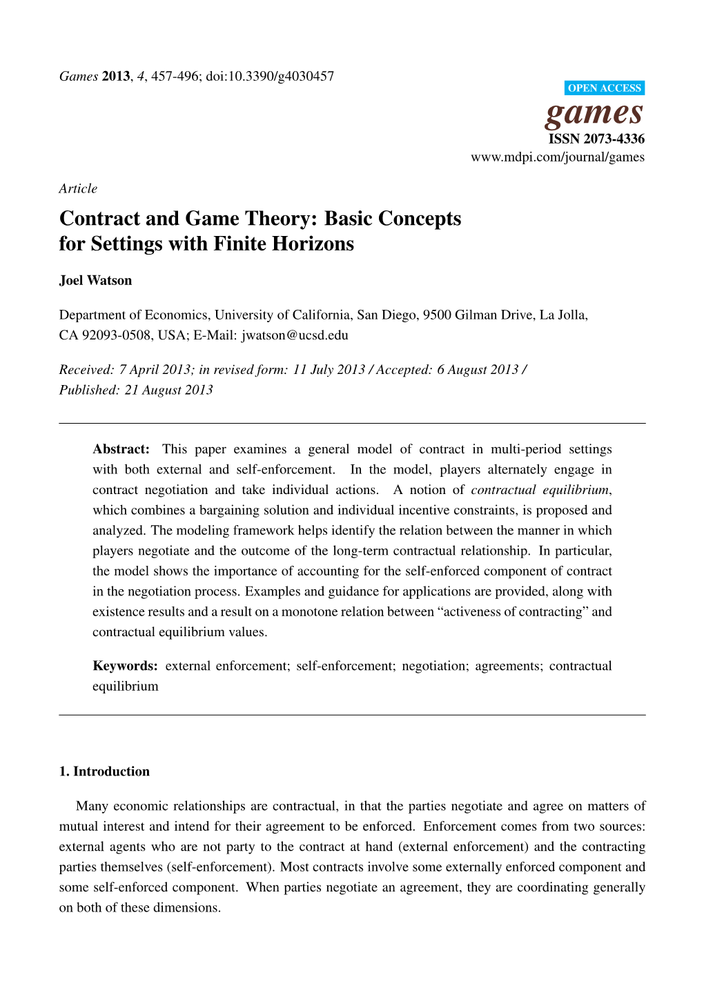 Contract and Game Theory: Basic Concepts for Settings with Finite Horizons