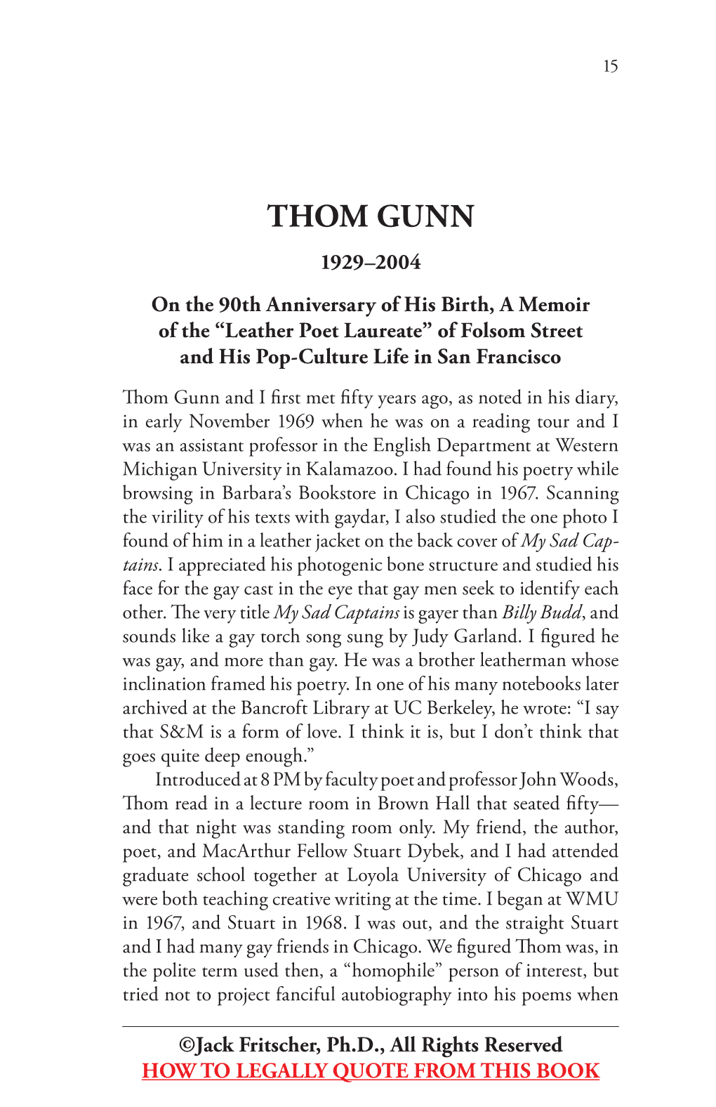 THOM GUNN 1929–2004 on the 90Th Anniversary of His Birth, a Memoir of the “Leather Poet Laureate” of Folsom Street and His Pop-Culture Life in San Francisco