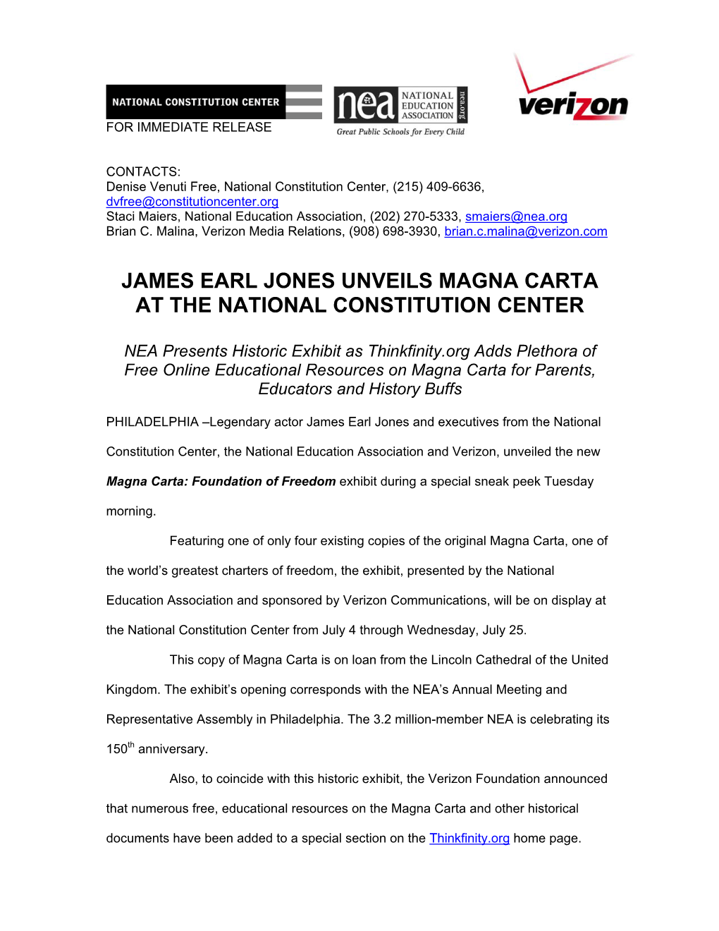 James Earl Jones Unveils Magna Carta at the National Constitution Center