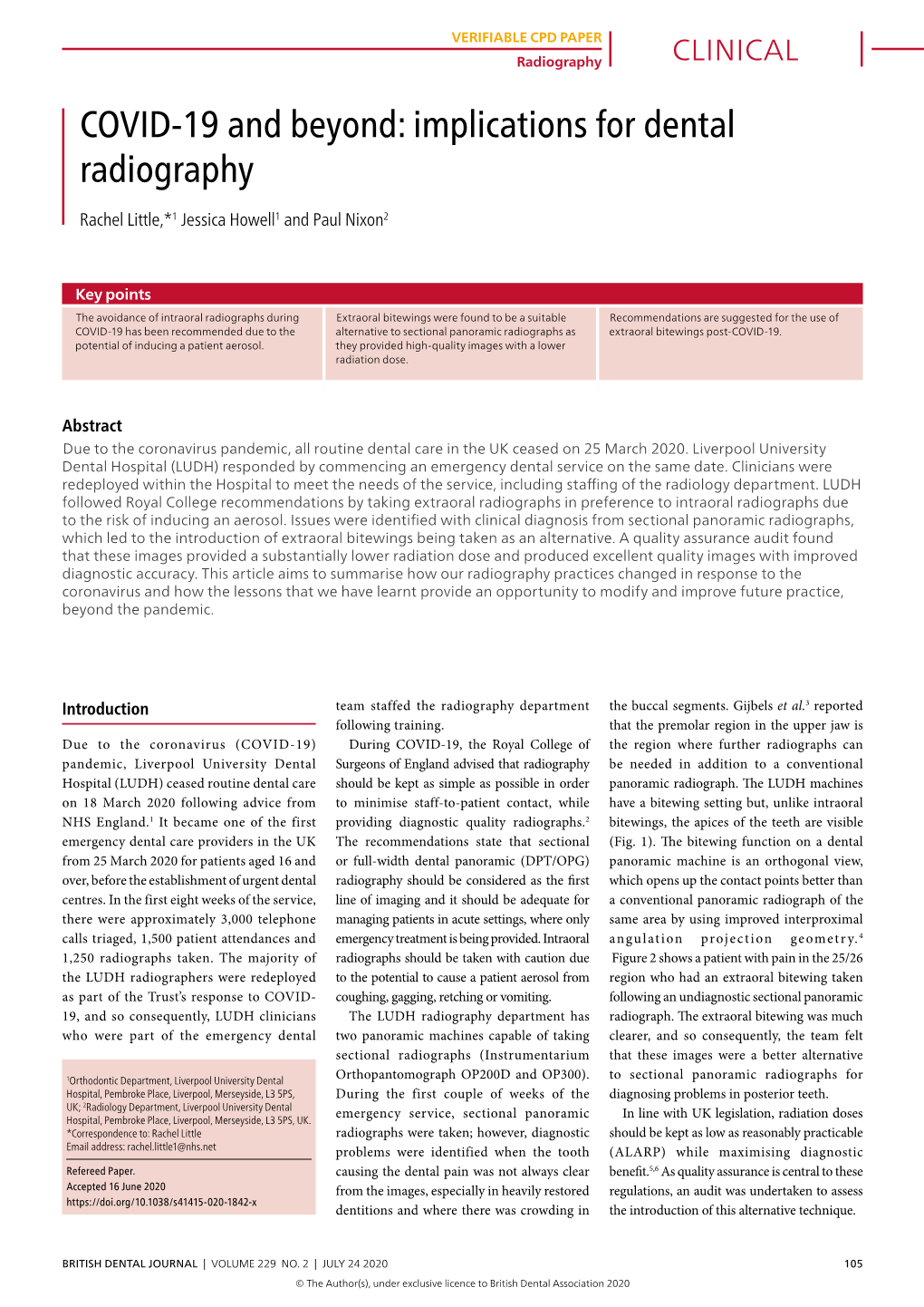 Implications for Dental Radiography