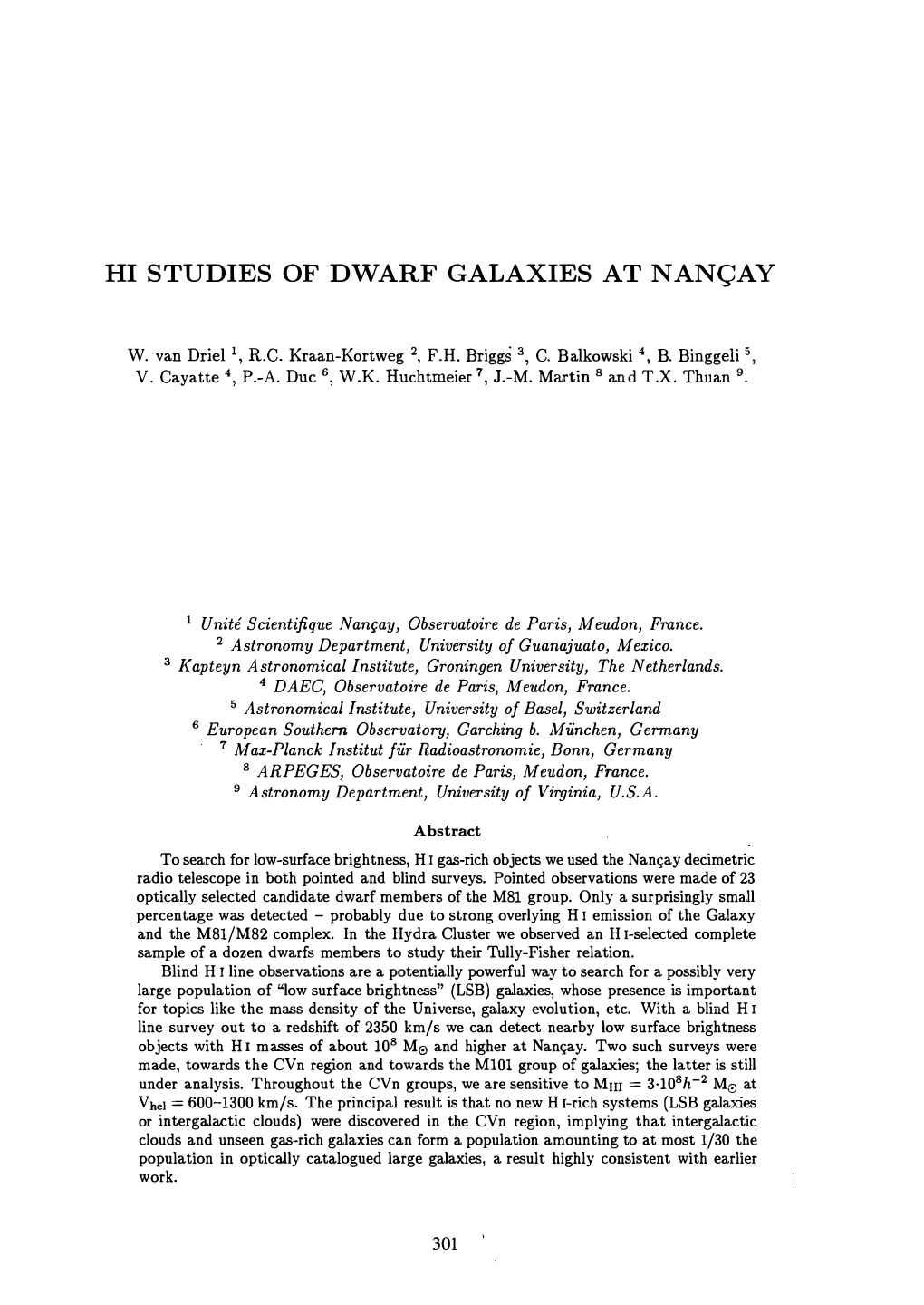 Hi Studies of Dwarf Galaxies at Nanqay