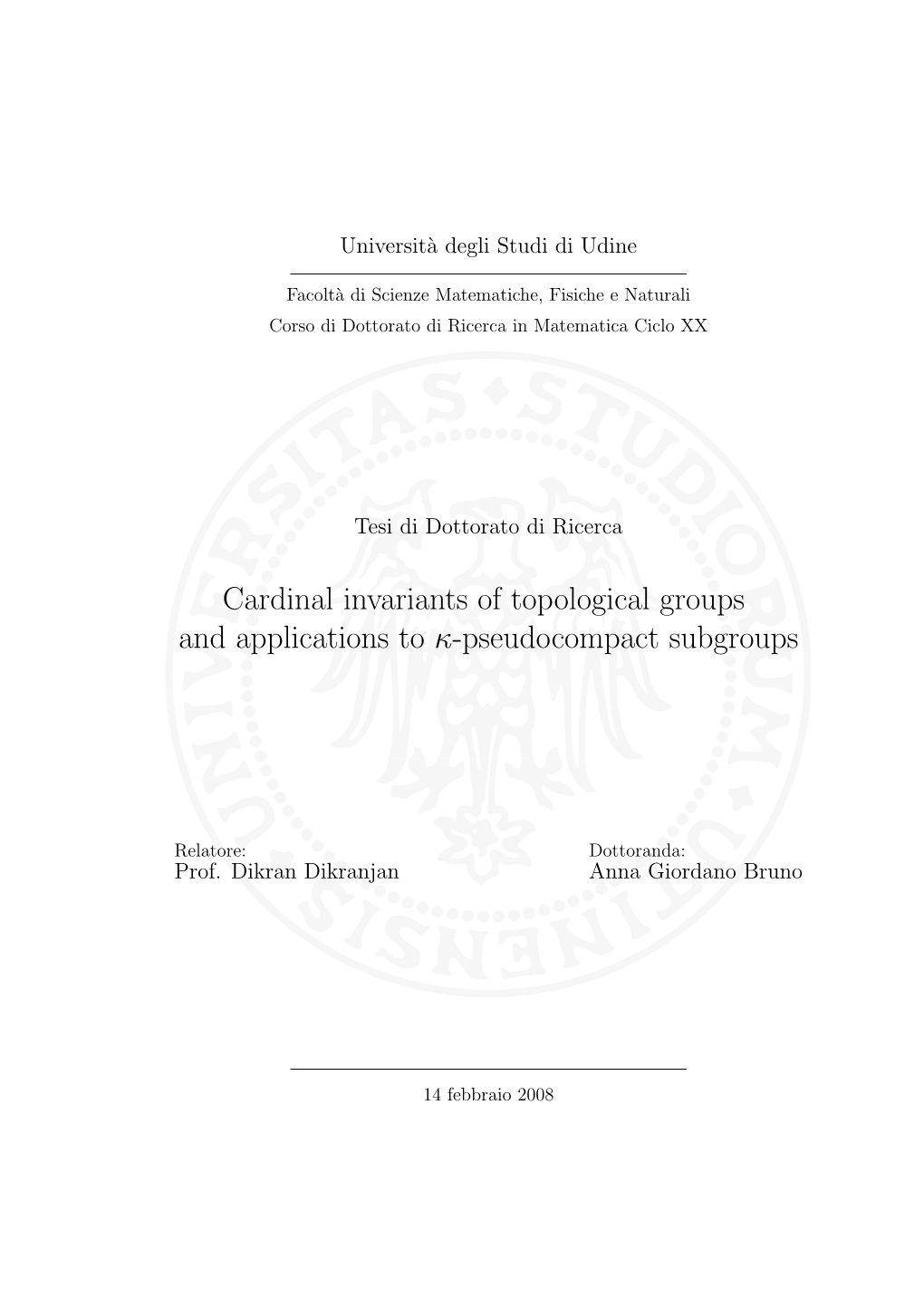 Cardinal Invariants of Topological Groups and Applications to Κ-Pseudocompact Subgroups