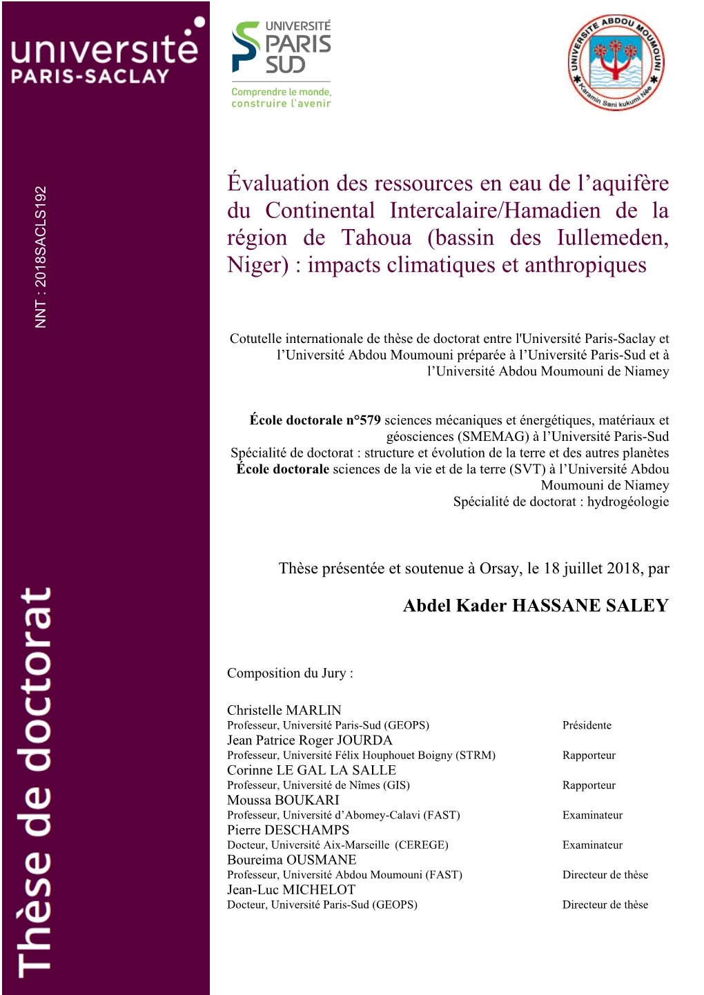 Université Paris-Sacley Et Université Abdou Moumouni 2018