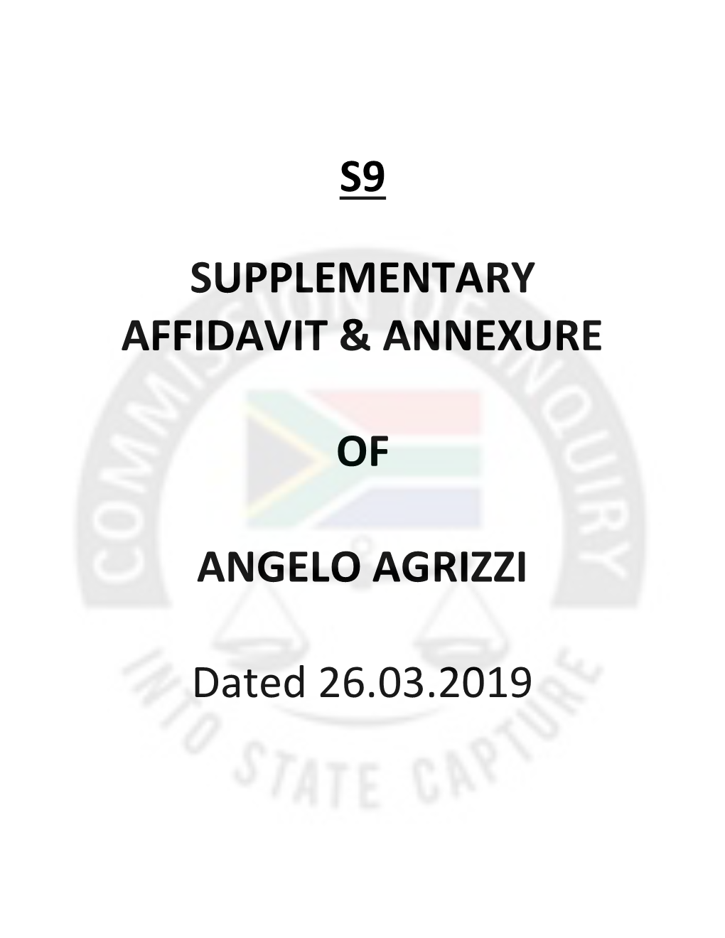 S9 Supplementary Affidavit & Annexure of Angelo Agrizzi