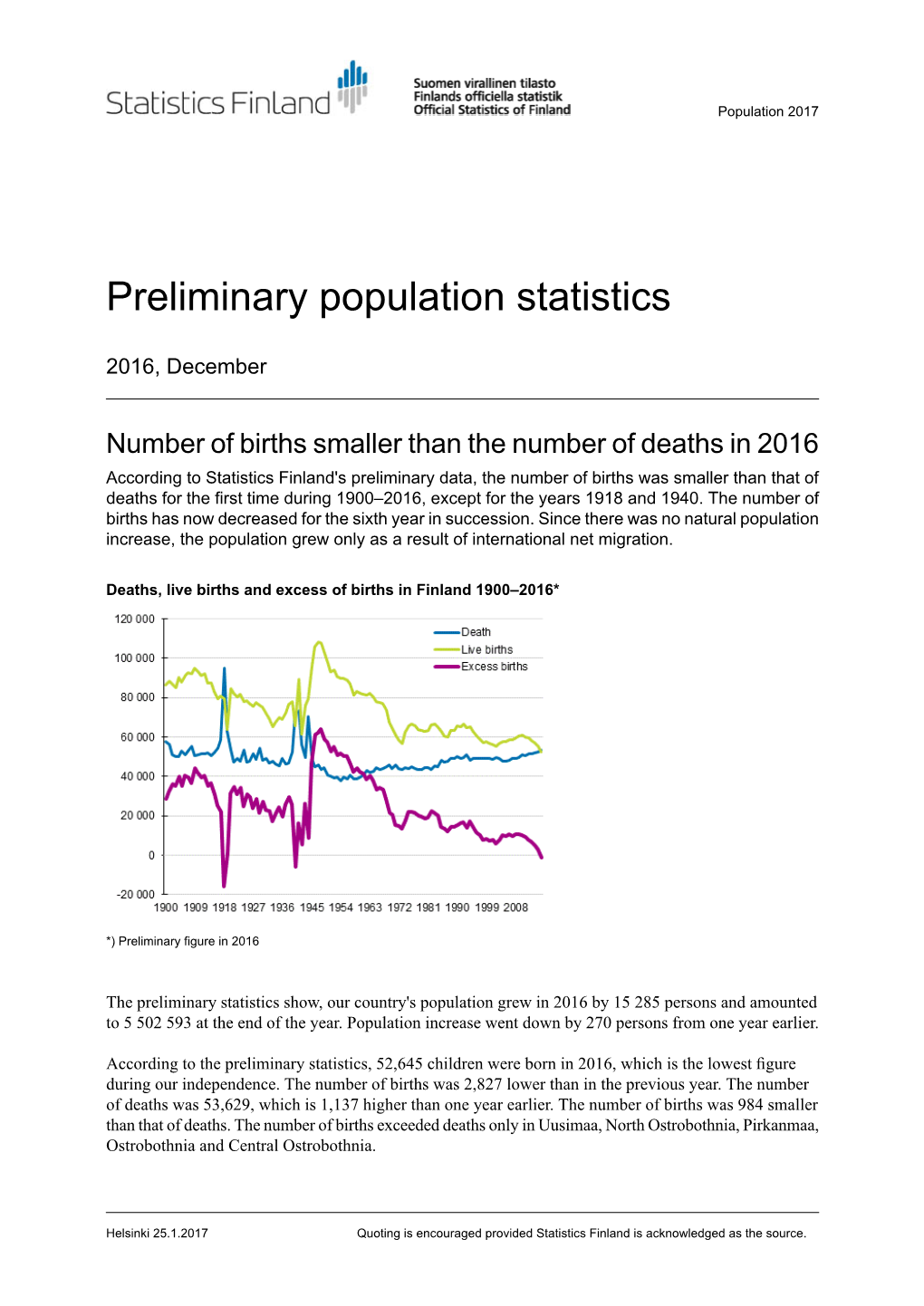 Preliminary Population Statistics